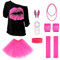 Aomig Kit Déguisement des Années 80, T-shirt à imprimé lèvres, jupe tutu pour adulte, jambières, gants en résille, Disco Costume Vetement Fête Néon Tutu Fluo, 1980 Costume De Fête - 8 Pièces (L)