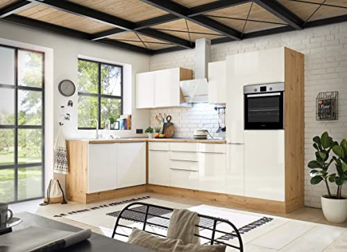 respekta Küche Küchenzeile Winkelküche Marleen Premium 310 cm Weiß Artisan Eiche