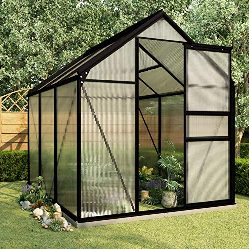 Ailgely Gewächshaus mit Fundamentrahmen Garten Treibhaus Pflanzenhaus Frühbeet Gartenhaus Tomatenhaus Anthrazit Anthrazit Aluminimum 190 x 190 x 132/202 cm 3,61 m³