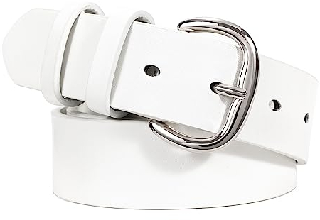 WHIPPY Gürtel Damen Leder Schwarz Schnalle Ledergürtel Gold Schnalle für Jeans Hosen Kleid,weiß,110cm