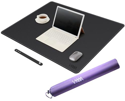 VYAAA Skrivbordsmatta i läder, 31,4 x 23,15 cm stor musmatta, skrivbordsskydd för skrivbord, multifunktionell tangentbordsmusmatta för hem eller kontor (svart)
