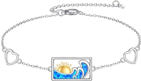 VONALA Wave Bracelet Sunset Wave Bracelet Sterling Silver Opal Pendant Necklace for Women