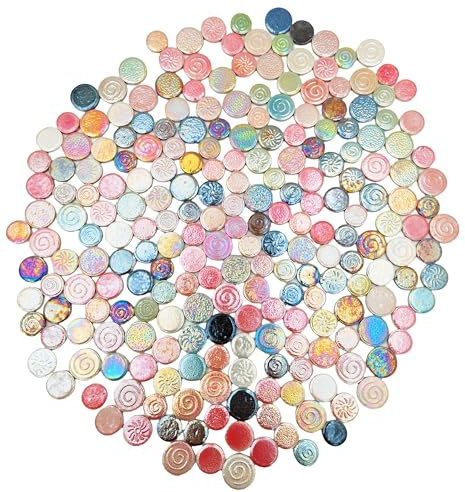 500 g gemischte 3 Größen runde Keramik-Mosaikfliesen, kreative handgefertigte Heimdekoration (Regenbogenfarben)