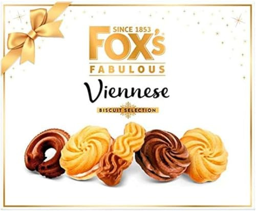 Fox's Fabulous Viennese Biscuit Selection 350G, dipped finger Chocolate viennese cream Viennese milk, Vanilla cream, Viennese swirl & curl, Perfect for Gifting by zamfoods & info book (8 Boxes)