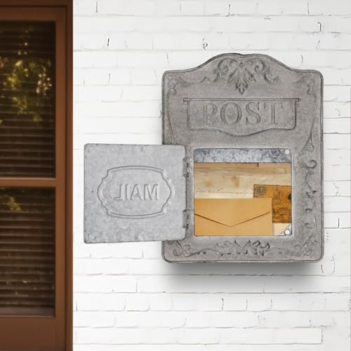 Buzón de pared inglés antiguo, buzón de pared inglés, soporte de pared, buzón de metal para jardín al aire libre, buzón de correo vintage, estilo antiguo, 26 x 9,5 x 34 cm