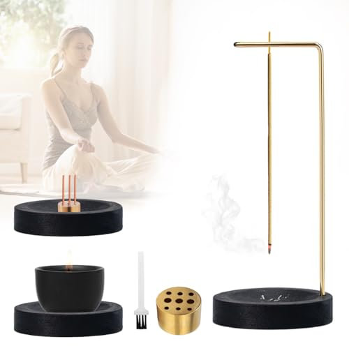 Porta Incenso per Bastone 3 in 1,Bruciatore di Incenso Invertito con Base,Supporto per Bastoncini di Incenso in Legno per Cenere con 9 Fori Bruciatore Incenso per Casa ufficio Meditazione Yoga(nero)