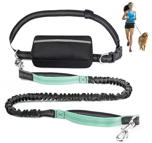 Jestrem Hands Free Dog Leash with Zipper Pouch, Reflective Retractable Bungee with Double Padded Handles, Adjustable Dog Waist Leash for Running Walking Hiking Jogging Biking(Large, 25-120 lbs)