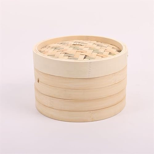 GOEDCH Cuiseur Vapeur en Bambou: 21 cm Panier Vapeur en Bambou à 2 Étages, Cuisson Vapeur Asiatique avec Couvercle, avec 5 Tapis Vapeur Antiadhésifs, pour Dim Sum, Légumes, Poisson, Viande, Raviolis