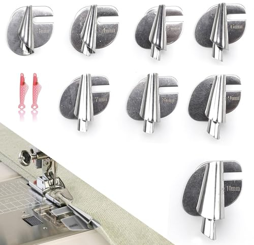 8 Piezas Prensatelas Enrolladas Hem 3-10mm, MUNTE Pie para Dobladillo Enrollado, Pie de Costura Enrollado con 2 Enhebradores, Diseño en Espiral, para Hogar, Estudio, Bricolaje Hecho a Mano