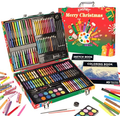 KINSPORY Premium Malkoffer Deluxe 150-teilig Malset für Kinder Anfänger Tolles Buntstifte Set, Wasserfarben, Ölpastellfarbe, zeichenstifte, Bleistifte als Zeichenset Geschenk Kinder
