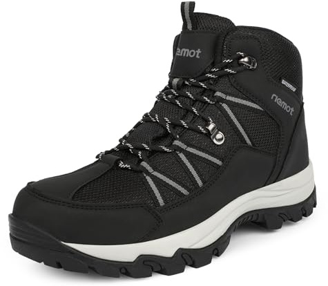 riemot Botas de Senderismo Impermeables Mujer, Botas de Montaña con Membrana Impermeable, Suela de Caucho con Tracción, Puntera Cerrada, Botas Trekking para Otoño Invierno, Negro, 39 EU