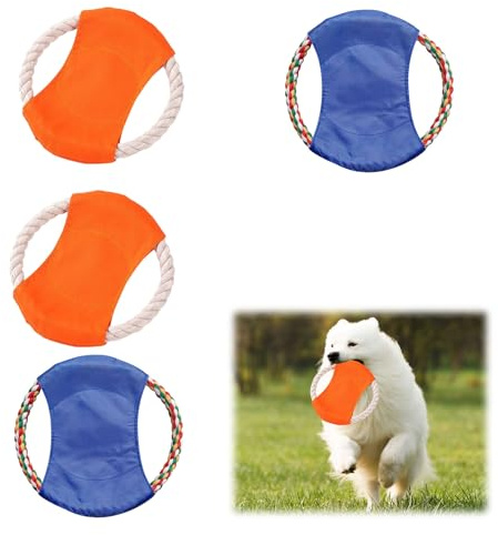 Bavooty Frisbee Perro,Perros interactivos Frisbee,Juguete de Disco Volador para Perro, Algodón Natural,para Adiestramiento de Perros Juguetes de Tiro,Captura y Juego,4 Piezas,Color al Azar