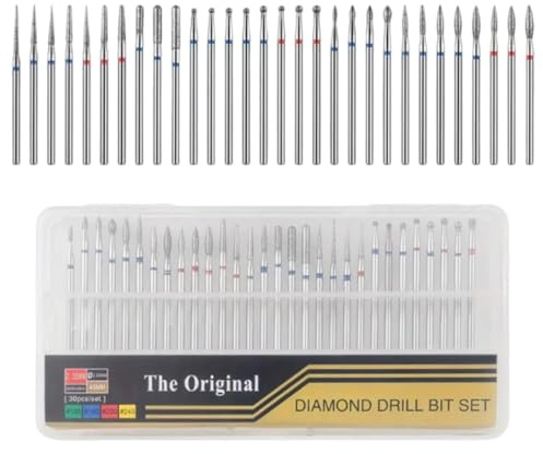 UEAVOID Set Punte Fresa Unghie Professionali 30 Pezzi, Acciaio Tungsteno e Diamante, per Rimozione Gel Acrilico Cuticole, Manicure Pedicure