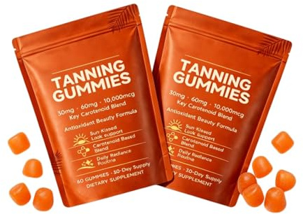 Solbränna gummier snabb solfri solbränna, dambronzer astaxantin, betakaroten och lykopen, hudglans och återfuktning för naturlig lyster,