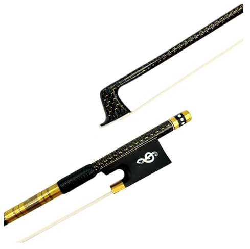 1PCS Professional 4/4 Violin Bow Cello Bow Gold Silk Braided Grid Carbon Fiber, White Horesehair Black Horsetail(Violin 1)
