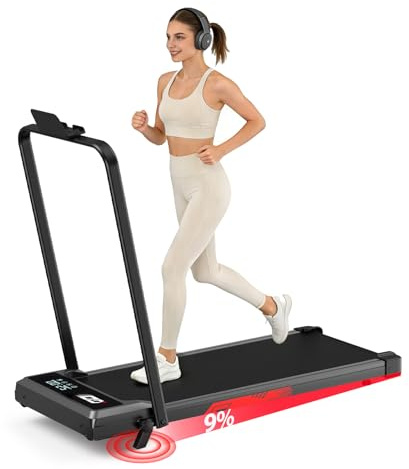 Tapis de Course 4 en 1 Pliable avec Pente 9% – Tapis de Marche Électrique 10 km/h, Moteur 3,0 CV, Système d’Amorti Avancé, Écran LCD, Cadre Renforcé, 140 kg Max – pour Maison & Bureau (noir classique)