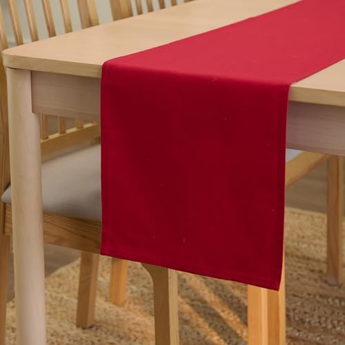 Encasa XO Bordslöpare i bomull, köksduk 33 cm x 231 cm djupröd | 100 % kanvastyg | Hållbart och merceriserat | Maskintvättbar | Skyddande mittstycke bas