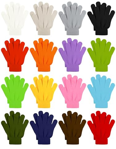 Cooraby 16 Pairs Winter Kids Gloves Warm Toddler Glove for Boys Girls 6-11 Years, Multicolor A