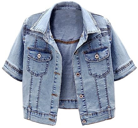 BlueFire2015 Women Short Sleeve Denim Jacket Button Down Shawl Stretch Denim Jean Jacket, Blue, L