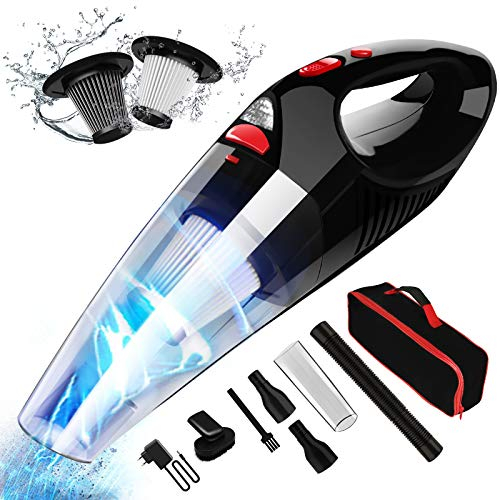 Aspirador de Mano RIKIN 8500PA 120W Aspiradora de Coche Sin Cable Carga Rápida Potente Filtro de Acero Inoxidable Accesorio Completo y Bolsa de Transporte para Hogar y Coche