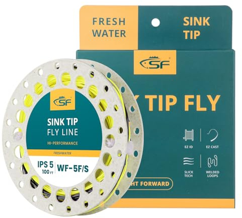 SF Hi-Viz Fly Fishing Sinking Tip Weight Forward Taper Floating Fly Line Sinking Line for Freshwater 100FT IPS5 WF5F/S Fluorescent Yellow&Black