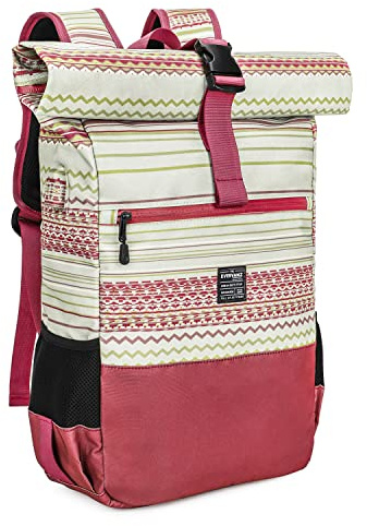 EverVanz Hydrofuge Sac à Dos pour 17 Pouces Ordinateur Portable, Sac d'école élégant avec Port USB, Roll Top résistant à l'eau, Sac de Jour léger et décontracté, Sac à Dos avec Zip d’Accès Rapide