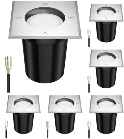 ledscom.de 6 lampes encastrées au sol RELI pour l'extérieur inox carré IP67 incl. lampe LED 6,74W 630lm blanc