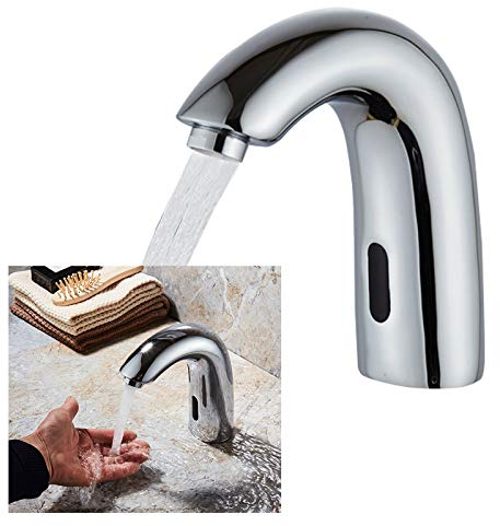 Automatischer Sensor Wasserhahn Infrarot Sensor Wasserhahn Messing badarmaturen Waschtischarmatur Automatik Waschbecken Armatur für Schulen, Hotels (Nur Kaltes Wasser)