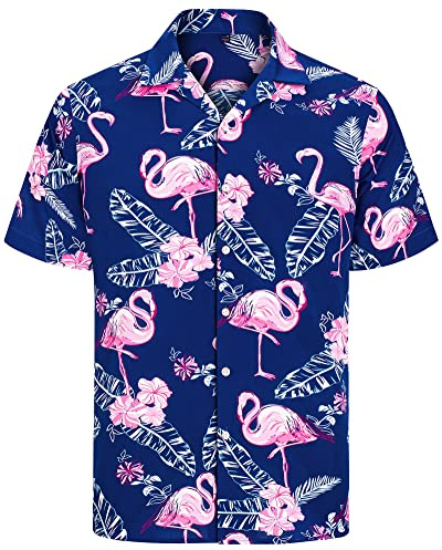 J.VER Mens Hawaiian Shirt Funky Flower Flamingo Beach Casual Short Sleeve Summer Shirts