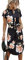 Ajpguot Sommerkleid Damen Elegant Kleider Kurzarm V-Ausschnitt Strandkleid Blumen Knielang Kleid mit Gürtel Partykleid Abendkleid (Schwarz-rosa, XL)