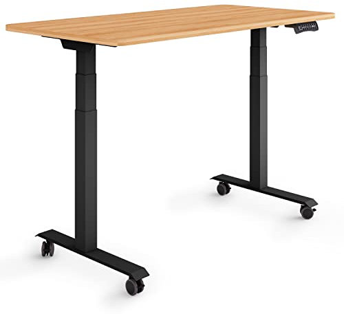 ESMART Germany EZX-132BM 120x60cm Ahorn Dekor Ergonomischer Steh-Sitz-Schreibtisch auf Rollen Stufenlos elektrisch höhenverstellbar 65,5-130,5 cm 3 x Memory Aktivitätserinnerung