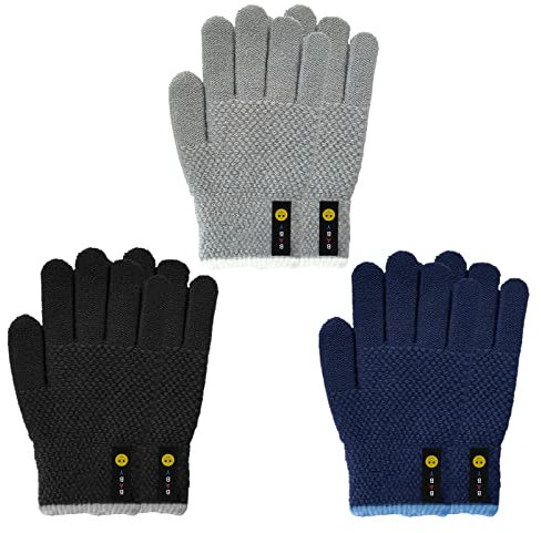 Migliore Wear 3 Paar Winter Kinder Handschuhe, Vollfinger Handschuhe für Jungen Mädchen, Warme Strickhandschuhe Kinder Stretch Handschuhe für 4-6 Jahre