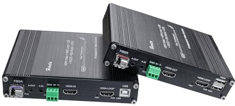 Hereta HDMI KVM Fiber Extender, 1920 * 1080P@60Hz, Ricetrasmettitore Ottico AV Access, Bidirezionale Stereo Audio & RS232 & GPIO, Supporto USB Mouse Keyboard, Distanza di Trasmissione 20 km