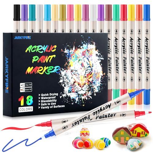 Jarkyfine Acrylstifte für Steine Wasserfest 18 Farben Acrylstifte für Steine Bemalen Multimarker Zum Bemalen Acrylmarker Stifte für Holz Steine Leinwand Glas Papier Keramik