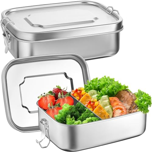 Gebrazy Premium Lunchbox aus Edelstahl, 1200 ml auslaufsichere Brotdose aus Metall, Brotdosen Metall für Erwachsene & Kinder
