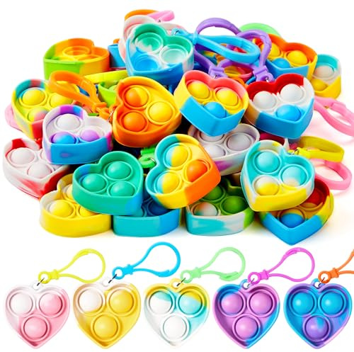 JOYIN Hjärta pop fidget nyckelring 30-pack pop fidget leksaker storpack presenter för barn 4–8,8–12 år, alla hjärtans godispåsar stoppare tillbaka till skolan gåvor för studenter klassrumspriser