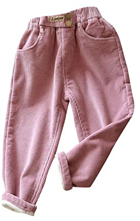 Pantalon Velours Côtelé Enfant Fille Hiver Pantalons Doublé Polaire Enfant Fille Taille Elastique 2-7 Ans Velours Chaud Thermo Chic Pas Cher Confortable Casual Sport Jogging (Pink, 5-6 Years)