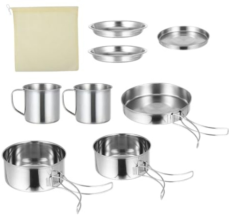VANZACK 8piezas Juego Compacto De Utensilios De Cocina De Acero Inoxidable para Camping Plegable Y Ligero Ideal para Cocinar Al Aire Libre Y Barbacoa