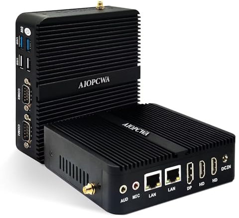 AIOPCWA Fanless Mini PC 12th Gen N100 Dual Lan Industrial Computer, Dual RS232 COM Mini Server, HD, DP, WiFi, BT4.2, Barebone, NO RAM NO Storage