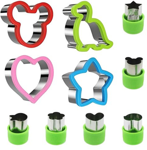 Sandwich Cutters for Children, Stainless Steel Fruit Cutters, Bread Cutters Set, 10 Pieces Cookie Cutters, Mickey Mouse, Dinosaur, Star, Heart Shape, Bento Lunch Box Mold Supplies