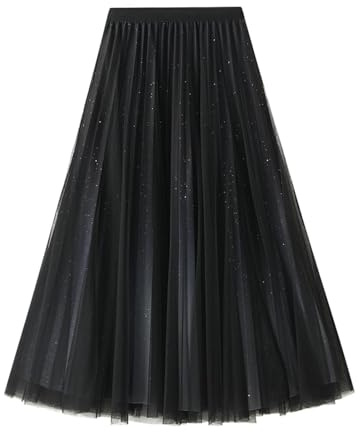 Jupe en Tulle Femme Dégradé- Jupe Mi-Longue Taille éLastique-Jupe Plissee Vintage De FêTe Soiree Mariage Bal Cocktail Parties Mardi Gras Carnaval Mesh Bouffante Chic et éLéGante Jupes