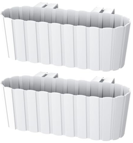 DTU24 2 x Blumenkasten Blumentopf Balkonkasten Pflanzkasten mit Halterungen 2 Pack (40 cm, Weiß)