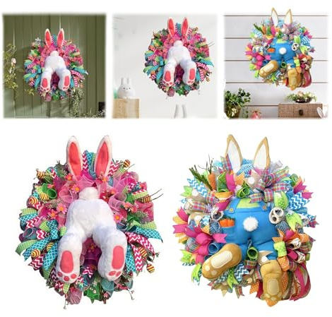 Lot de 2 guirlandes d'autocollants pour couronne de porte de Pâques, décoration de maison pour porte d'entrée, fesses de lapin de printemps amusantes pour mur d'entrée, fenêtre, porche, ferme, jardin