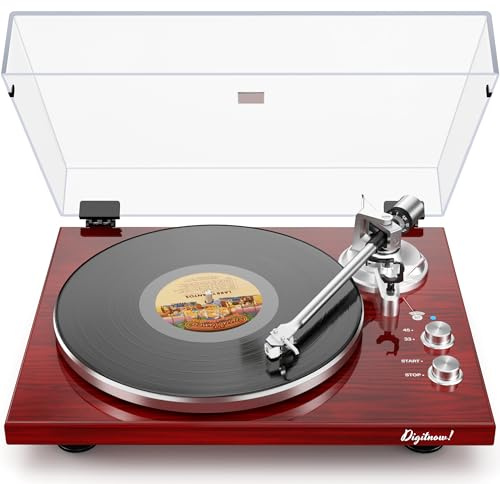Belt Drive Turntable for Vinyl Record Player,Connect with Bluetooth Speakers or Active Speaker,Built-in Phono Pre-amp,USB Digital Output, Magnetic Cartridge,High-Gloss Wood Design(Red)