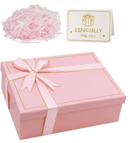 Pink Gift Boxes, Ribbon Gift Boxes With Lids, Foldable Gift Box Set with Ribbon, Elegant Pink Gift Box for Christmas, Weddings, Valentine's Day, Present Birthdays