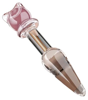 Consolador de Cristal con Forma de Gatito,Varita de Cristal, Juguete Estimulador del Punto G o P,Juguete Sexual para Adultos (S)(S8-K)