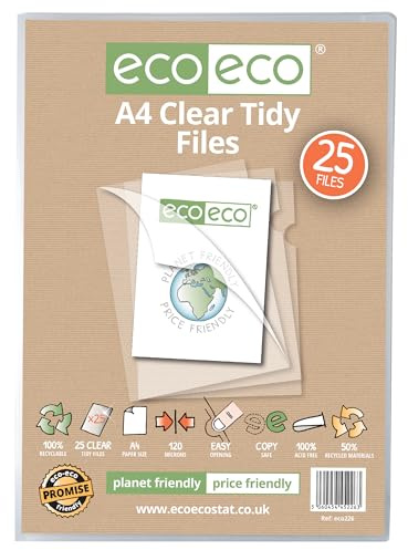 eco-eco Eco226 Pochette A4 50% recyclée, 25 dossiers de rapport, 120 microns, couverture supérieure et latérale, transparent
