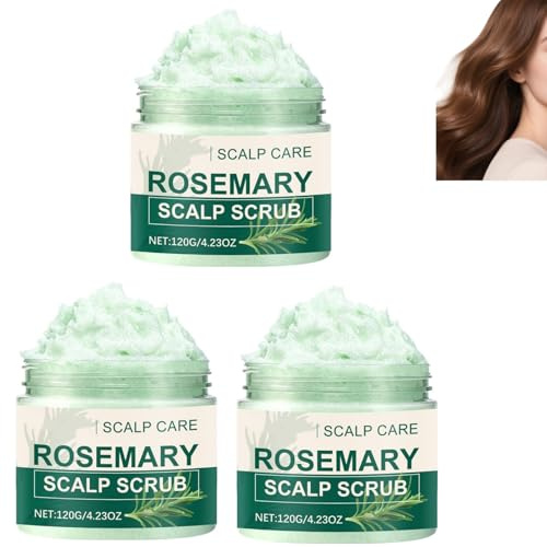 Gommage du cuir chevelu au romarin - Traitement exfoliant pour les pellicules et le cuir chevelu gras, 120 g / 4,23 oz, exfoliant apaisant et nettoyant en profondeur à l'huile de romarin (3PCS)