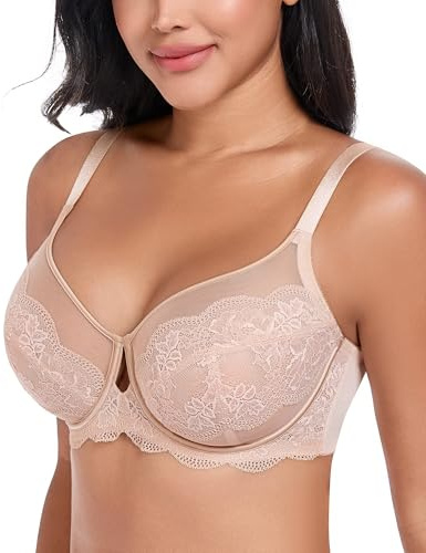 DotVol Soutien-Gorge pour Femmes avec Armatures Dentelle sans Rembourrage Grandes Tailles sous-vêtements Minimiseur Transparent Confortable