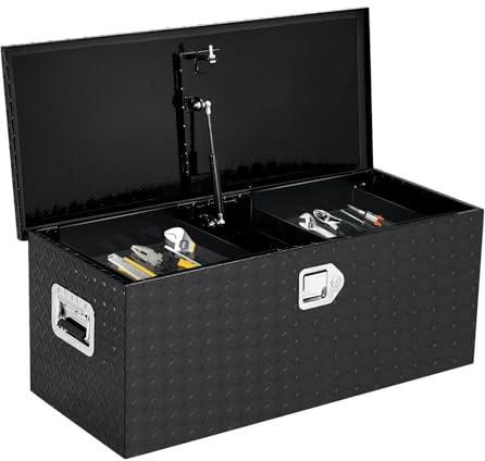 Garvee Coffre à outils camion aluminium robuste - Étanche, verrouillable, plaque diamant étoile noire - Poignées latérales, 1 boîte coulissante - Idéal pick-up/remorque - 76x38x38cm - Offre spéciale
